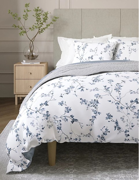 Pure Cotton Sateen Trailing Cherry Blossom Bedding Set