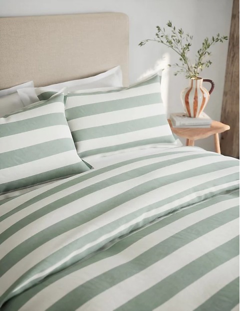 Linen Blend Striped Bedding Set