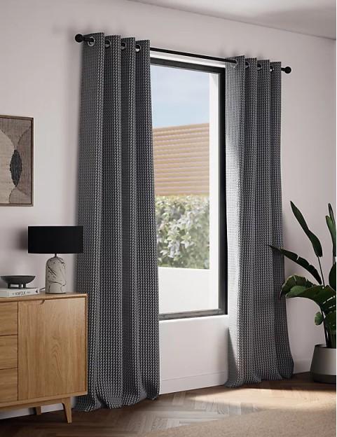 Velvet Geometric Eyelet Curtains